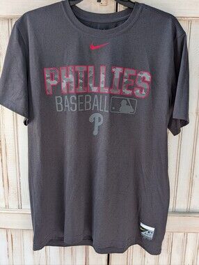 Nike,Dri-Fit,Men's Grey Philadelphia Phillies Baseball Short Sleeve T-shirt. Lg